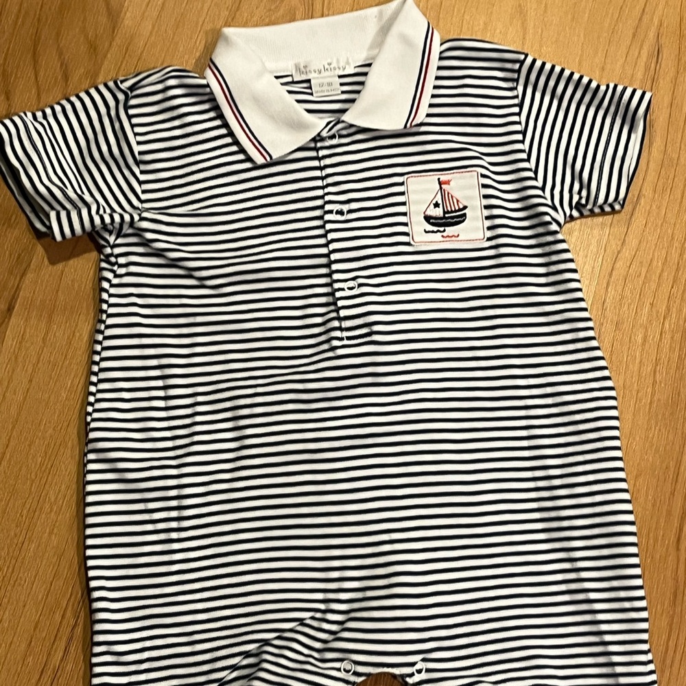 Boat themed short onesie. 12-18 months. kissy kissy brand